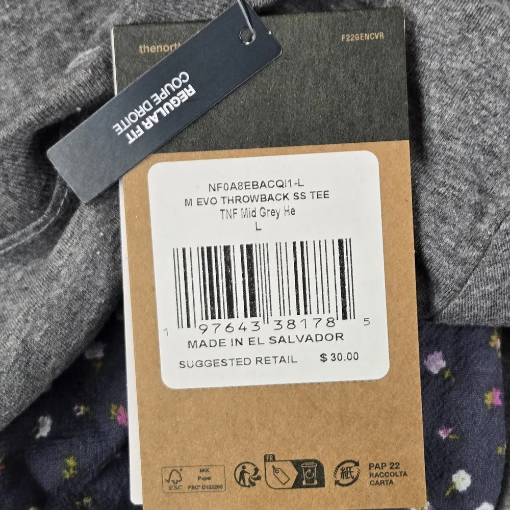 The North Face Men Shirt L Gray Graphic Logo Spellout M Evo Throwback SS Tee NWT